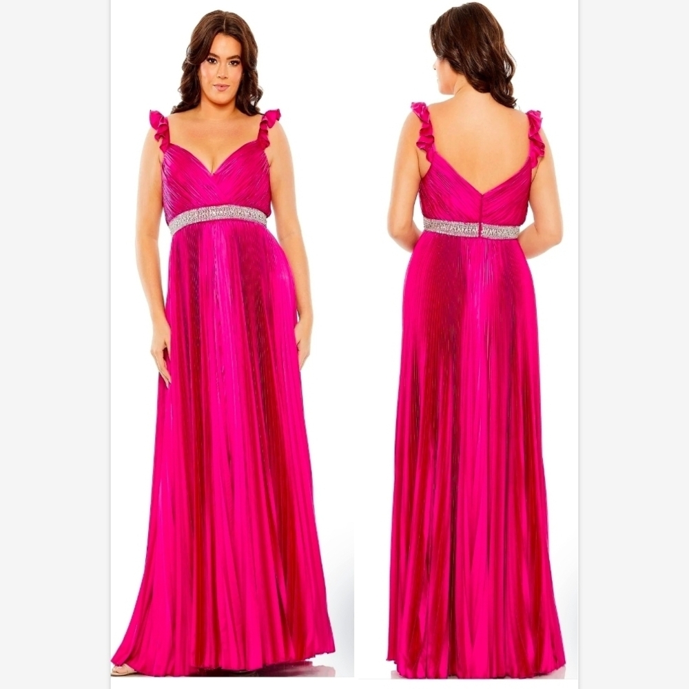 NWT Mac Duggal 77004 Long Pleated Satin Column Dress SZ 18 W